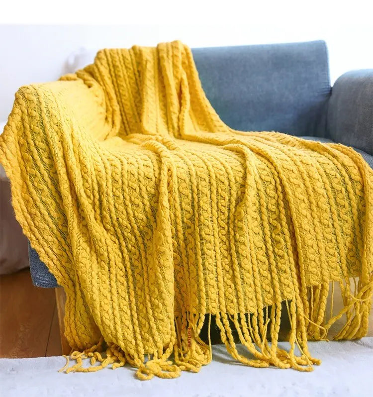 Tassel Knit Sofa Blanket with Wool Look