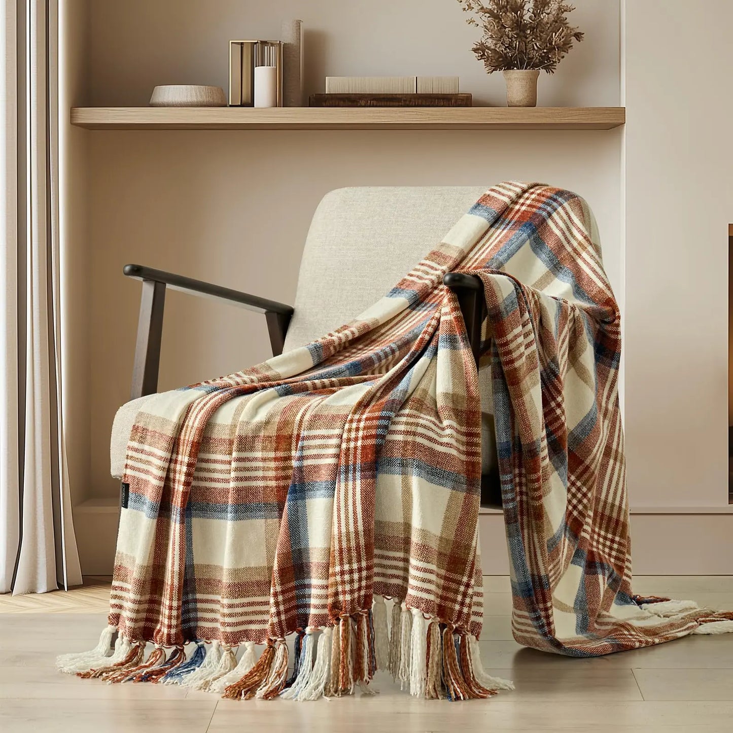 EVERGRACE Heritage Plaid Chenille Throw – Elegant Fall Blanket with Tassels, Crafted for Comfort & Style