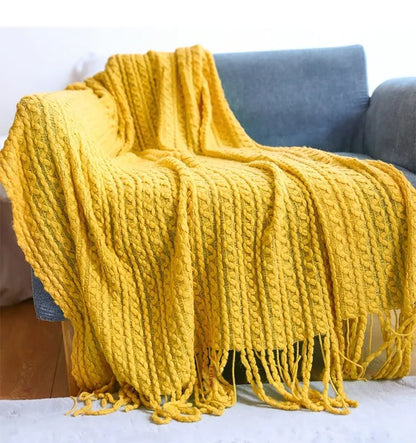 Tassel Knit Sofa Blanket with Wool Look