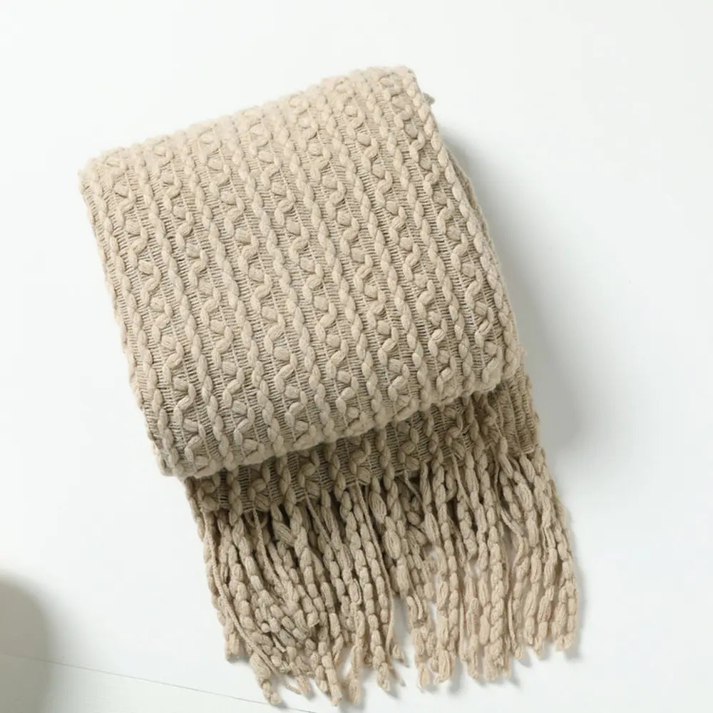 Tassel Knit Sofa Blanket with Wool Look