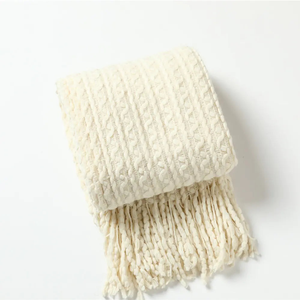 Tassel Knit Sofa Blanket with Wool Look