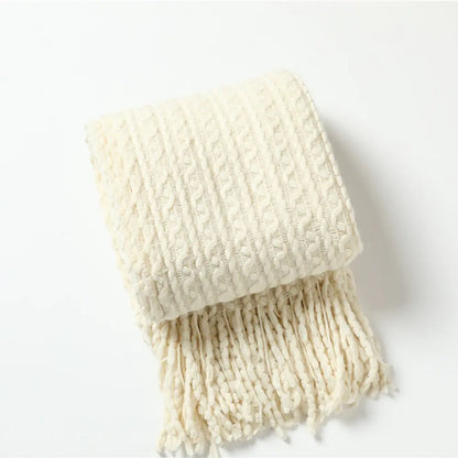 Tassel Knit Sofa Blanket with Wool Look
