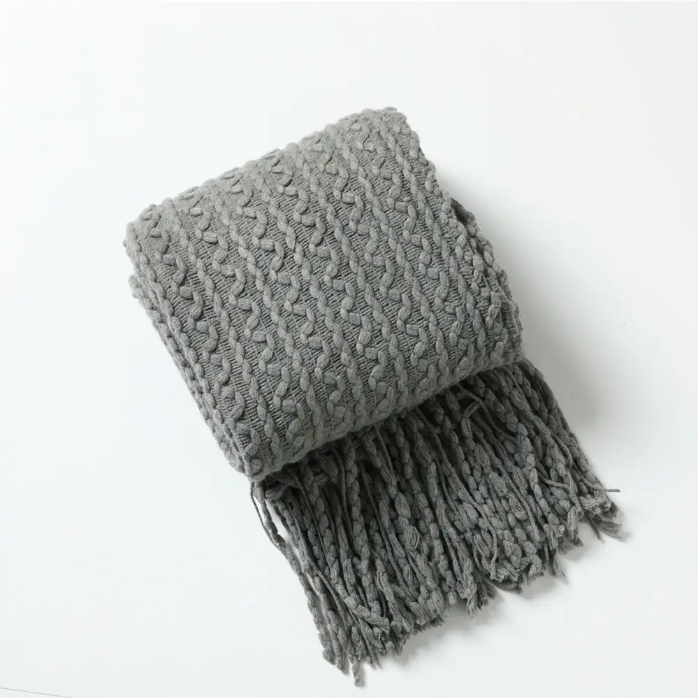 Tassel Knit Sofa Blanket with Wool Look