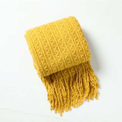 Tassel Knit Sofa Blanket with Wool Look