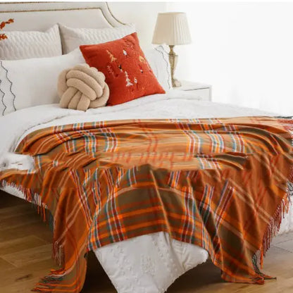 Plaid Tassel Cashmere-Like Throw Blanket