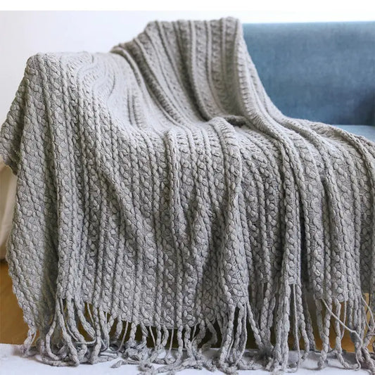 Tassel Knit Sofa Blanket with Wool Look